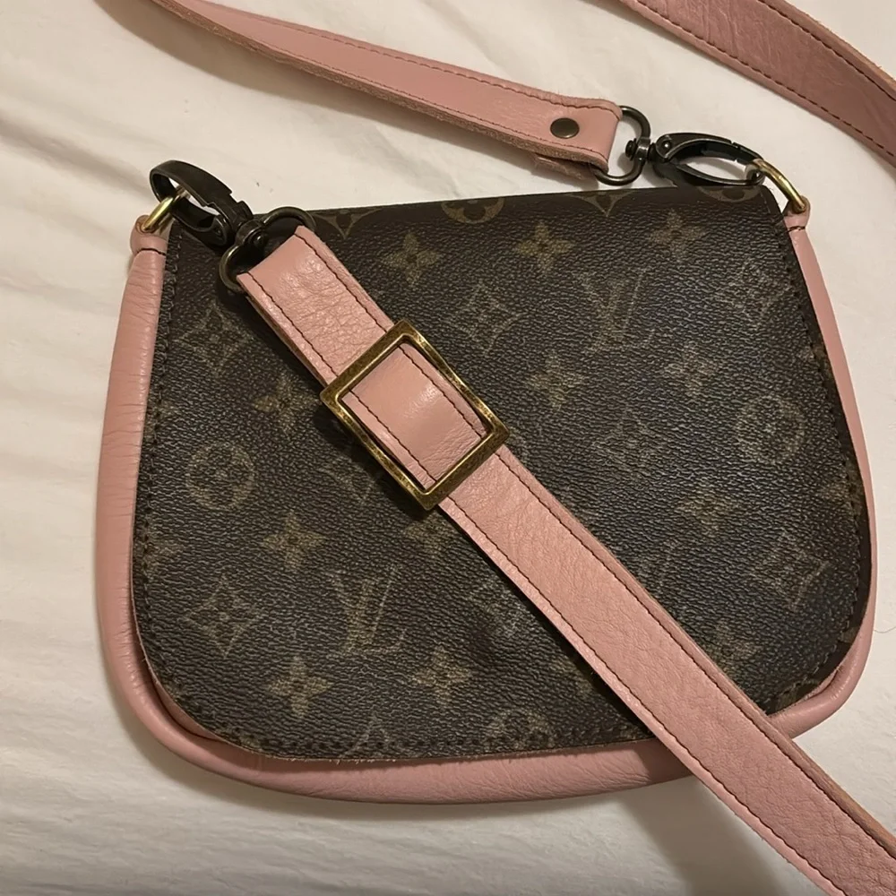 LV monogram and pink leather crossbody bag - Picture 5 of 12
